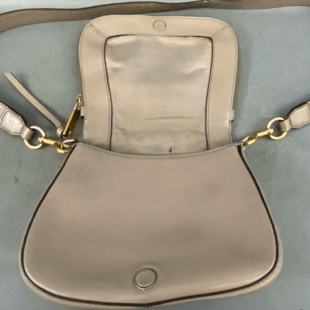 Marc Jacobs Recruit Nomad Mink Gray-Taupe Pebbled Leather Crossbody Saddlebag